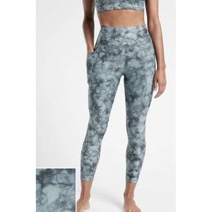 Athleta Leggings Salutation Stash Pocket II Printed 7/8 Tie dye Green Gray Yoga